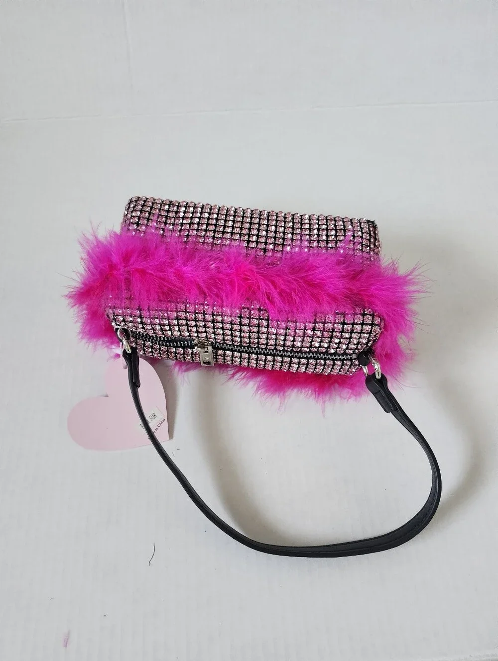 Pink Feather Rhinestone Shoulder Bag